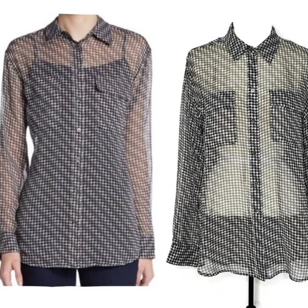 Equipment Grey Houndtooth Pure Silk Blouse - Picture 2 of 9